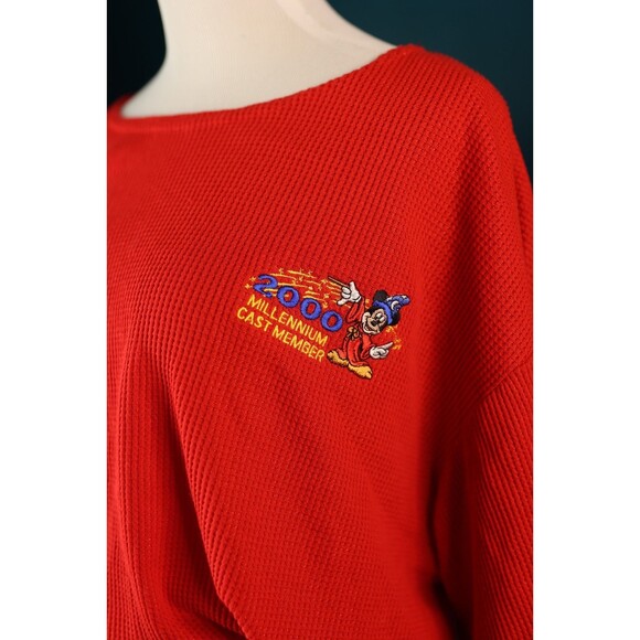 Vintage Disney Y2K Millennium Cast Member Red Thermal 2 Piece Pajama Set XXL - Picture 10 of 16